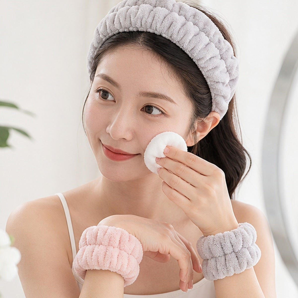 洗顔ヘアバンド 3本セット パフ付き｜美容 小物 メイク セルフケア 使いやすい 持ち運び プレゼント